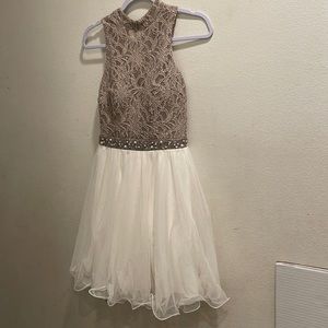 Light cream/white halter dress with beige neckline